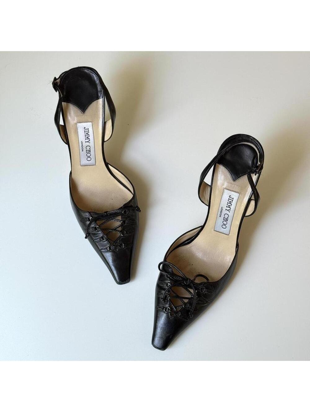 Vintage Jimmy Choo lace-up pointed toe heels